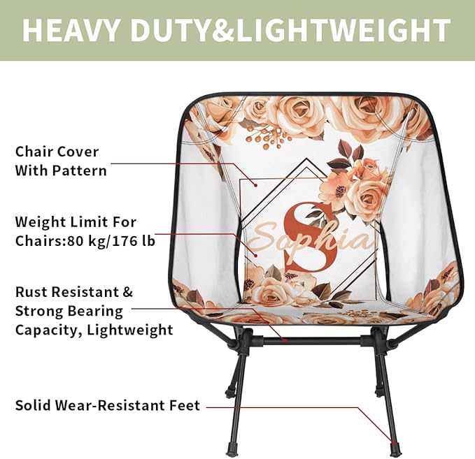 Camping Chair Personalized Backpacking Chair Lightweight Portable Folding Customized Name Chairs for Beach Sport Hiking (Brown)