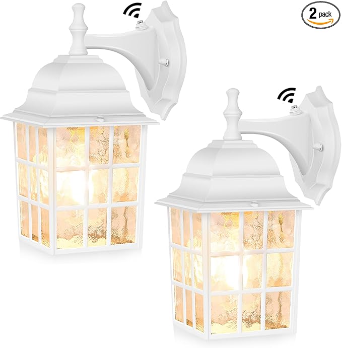 2-Pack Dusk to Dawn Outdoor Wall Light Waterproof Exterior Wall Lantern Lighting Fixtures with Photocell Sensor White Outside Sconce with E26 Socket Anti-Rust Wall Mount for Porch House Garage