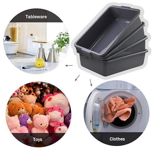 4-Pack 24 L Gray Large Plastic Bus Box Commercial Bus Tubs