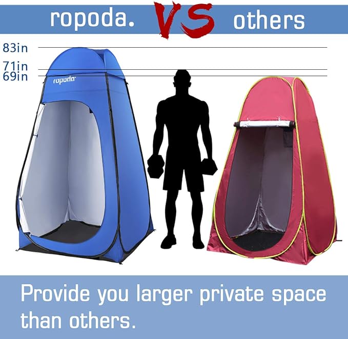 ROPODA Pop Up Tent 83inches x 48inches x 48inches Upgrade Privacy Tent Porta-Potty Tent Includes 1 Removable Bottom 8 Stakes 1 Removable Rain Cover 1 Carrying Bag