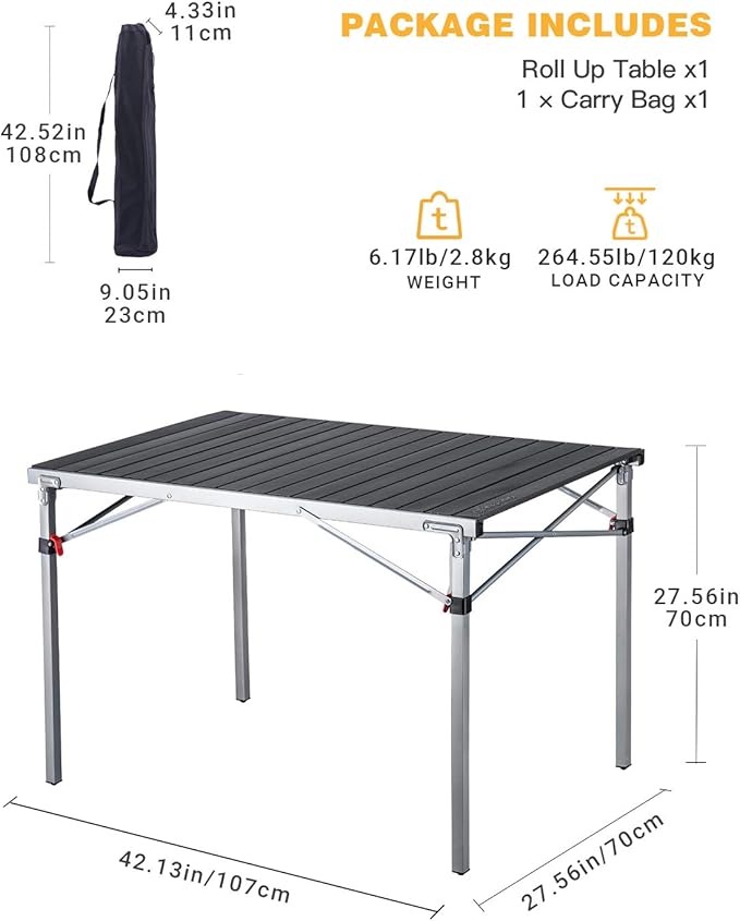 KingCamp Lightweight Compact Folding Camping TableStable Aluminum Alloy Folding Roll up Table for 4-6 Person for Picnic Camping Barbecue and PartyPortable Multifunctional Table with Carry Bag