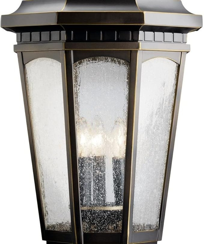 Kichler Courtyard 27” Outdoor Post Light in Textured Black with Clear Seeded Glass 3-Light Exterior Lighting Fixture 9533BKT