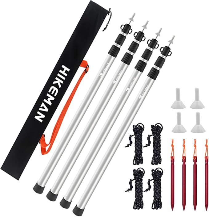 HIKEMAN Tent Poles Camping Poles for Tarp Awning Canopy Porch Sun Sails Tarpaulin Headroom Aluminium Adjustable Telescoping