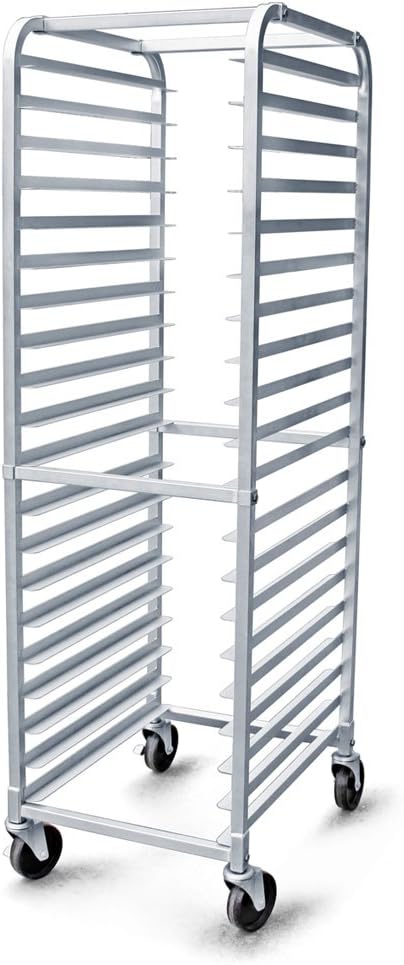 New Star Foodservice 36527 Commercial-Grade Aluminum 20-Tier Sheet Pan/Bun Pan Rack 26 L x 20 W x 69 H with Brake Wheels Silver