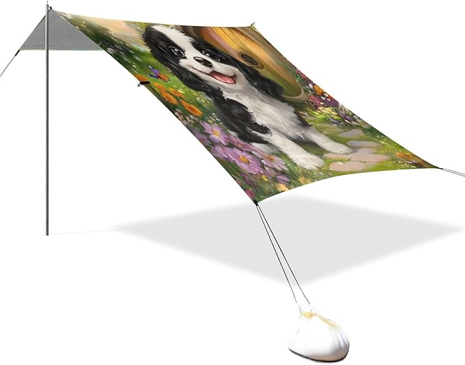 ALAZA Charles Cavalier Dog Puppy Beach Tent Sun Shelter UPF50+ Protection Beach Shade Canopy w/ 4 Sandbags for Outdoor Camping Fishing Backyard Fun Picnic 10x9 ft