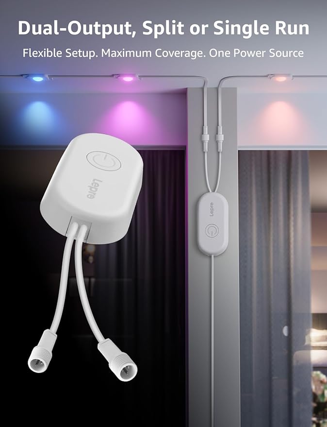 Lepro EE1 AI Permanent Outdoor Lights with Dual-Output 300ft 180 LED RGB+IC Smart Outside Light for House Christmas DecorAlexa Google Enabled 2.4 GHz WiFi/Bluetooth APP Control No Remote Controller