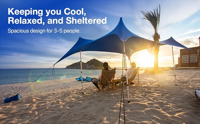 Beach Canopy Tent Sun Shade 8.5x9 FT – UPF50+ Portable 4-Post Beach Tent Canopy with Easy Setup &amp Carry Bag – Outdoor Sun Shelter for Camping Backyard Picnic &amp Travel
