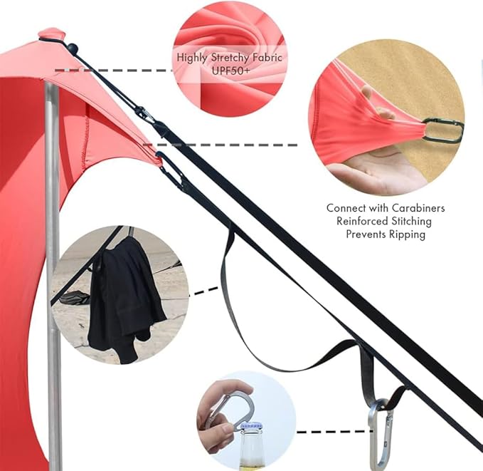 Beach Canopy Windproof Design Sun Shelter UPF50+ Portable Family Tent with 6 Sandbags Anchors 10x10 FT 2 Pole Pop Up Outdoor Shelter for Beach Camping Fishing Backyard