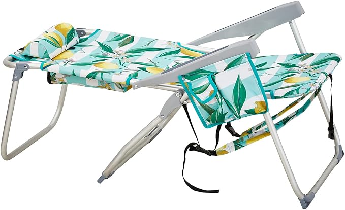 Folding Tall Backpack Beach Chair with 5 Positions Towel bar Storage Pouch Cup HolderFolding Beach Camping Chair (Lemon)