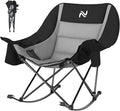 ABORON Oversized Rocking Camping Chair for Adults Fully Padded Folding Outdoor Lawn Chair with Cooler Bag &amp Side Pocket Portable Recliner Chair for Camp Patio Backyard Supports 400 lbs