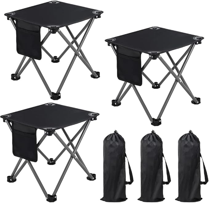 3 Pack Camping Stool Camping Foot Stools Portable Folding Camp Stool with Storage Bag Folding Stool Suitable for Fishing Beach PicnicOutdoor - Black