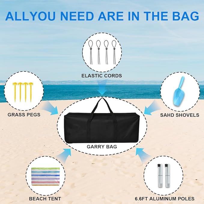 YUKIHOME Beach Tent Sun Shade Canopy Tent UPF 50+ Camping Beach Sun Shelter 7 x 7ft 2 Pole Lightweight Easy Set Up and Carry