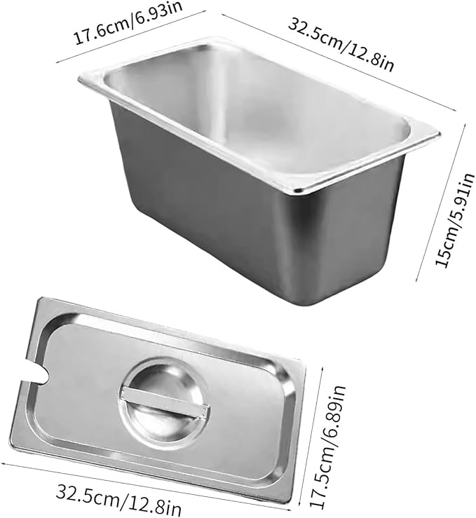 Stainless Steel TubStainless Steel 1/3 Size Kitchen Pan with Lid for Commercial Food Preparation and Space Saving Storage Container Tub