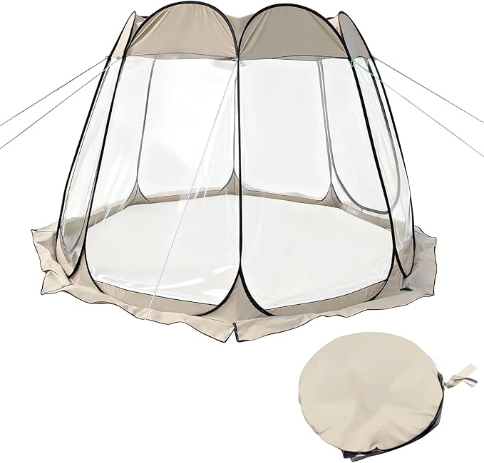 Pop Up Bubble Tent Waterproof Outdoor Instant Canopy Tent with Floor Mat &amp Top Cover 8 Person Screen House for Camping Party Patio Backyard &amp Sports Watching 360 Degree View Khaki