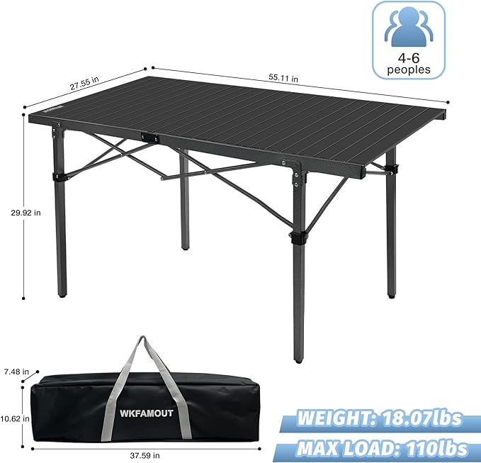 29.9 Tall Folding Camping Table for 2-6 Person 54.7 Large Aluminum Foldable Table Outdoor with Carry Bag