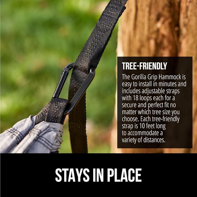 GORILLA GRIP Durable Camping Hammock with Heavy Duty Tree Straps Portable Hammocks for Outside Easy to Use Travel Swing Chair Outdoor Camper Hiker Essentials Backpacking Gear Gifts Double Orange