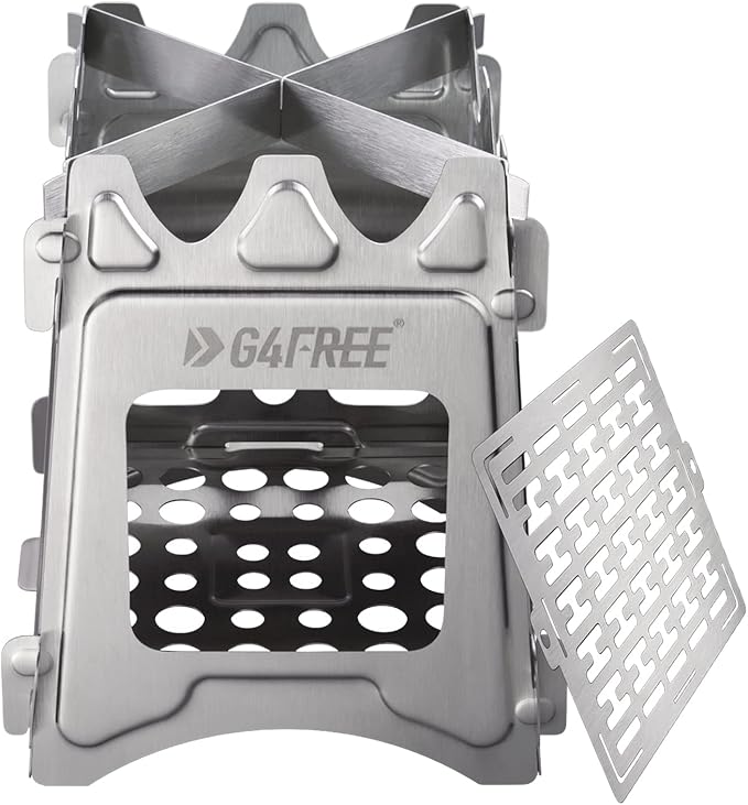 G4Free Camping Stove Portable Wood Stove with Folding Stainless Steel Pocket Backpacking Stove Outdoor Camping Hiking Traveling BBQ