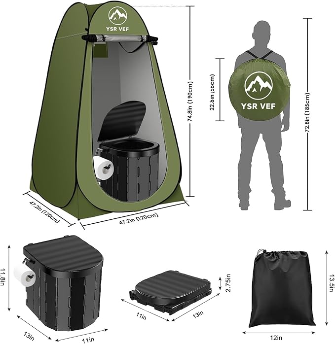 Portable Toilet Kit Camping Toilet with Pop-Up Privacy Tent and Poo Gel Toilet Bags Washable Portable Outdoor Showers Changing Rooms