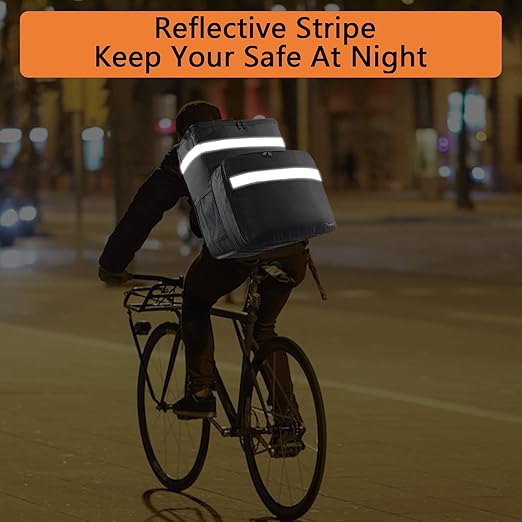 Taygeer Food Delivery Backpack Expandable Insulated Food Delivery Bag for Grocery Bike Large Leakproof Waterproof Hot Pizza Bags with 4 Mesh Pockets Reflective Strip for Uber Eat Doordash Black