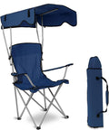Camping Chair with Canopy Portable Outdoor Folding Beach Chairs with Cup Holder 330LBS Load Lawn Chair for Outside Fishing Beach Picnic (NavyBlue)
