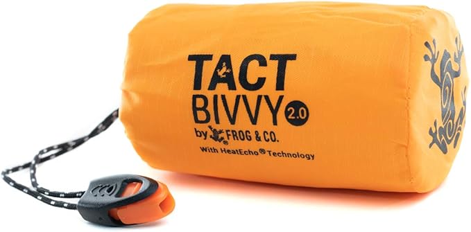 Survival Frog Tact Bivvy 2.0 Emergency Sleeping Bag with Stuff Sack Carabiner &amp Survival Whistle – Compact Lightweight Waterproof Reusable Thermal Bivy Sack Shelter Kit