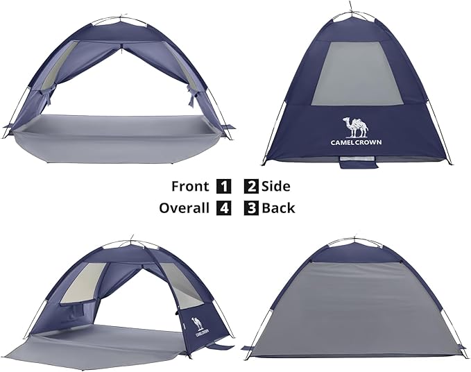 CAMEL CROWN Beach Tent UPF 50+ Sun Shelter for 2/3/5/6 Person Lightweight Portable Sun Shade with Sand Anchor Family Beach Day &amp Outdoor Adventures
