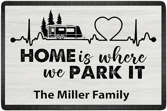 Personalized Home is Where We Park It Doormat - Custom Rv and Family Name Camping Door Mat RV Accessories for Inside 16 x 24 inches