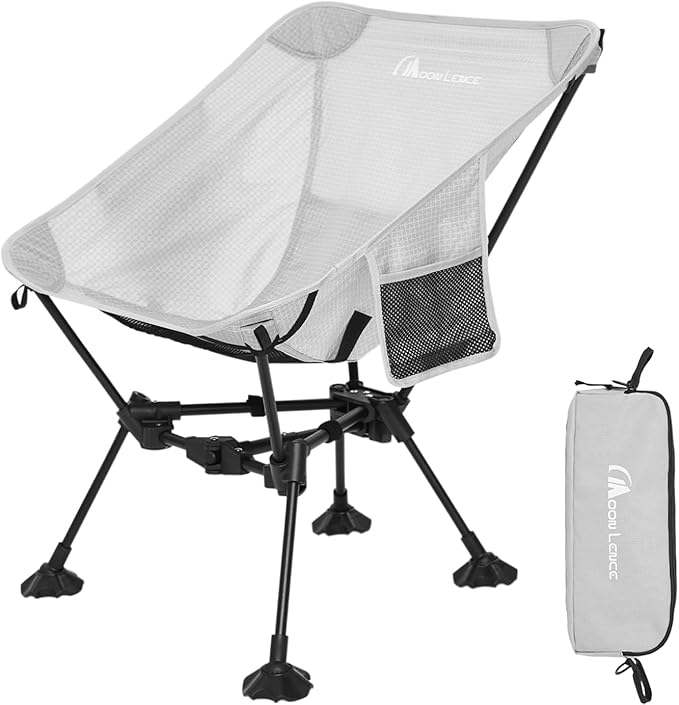 MOON LENCE Portable Camping ChairLightweight Backpacking Hiking ChairsCompactFoldablewith Anti-Sinking Large Feet for Beach330 lbs Capacity (Grey Standard)