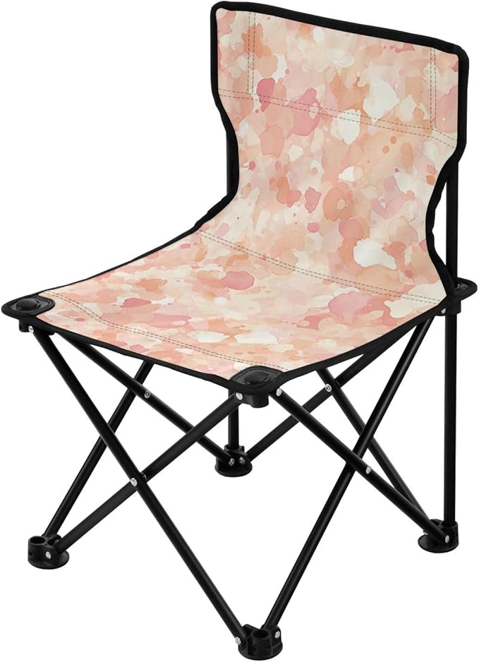 Abstract Watercolor Light Peach White Foldable Camp Chairs for Adults Heavy Duty Ultra Lightweight Packable Chair Carry Bag Included Lawn Chair for Travel Traveling