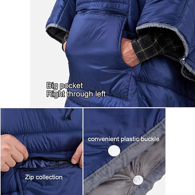 Camp Poncho Sleeping Bag Wearable Hooded Blanket - Envelope Lightweight Thermal Cloak Cape Windproof with Premium Stuff Compression Sack for Backpacking Hiking Hunting Fishing Outdoor Sport