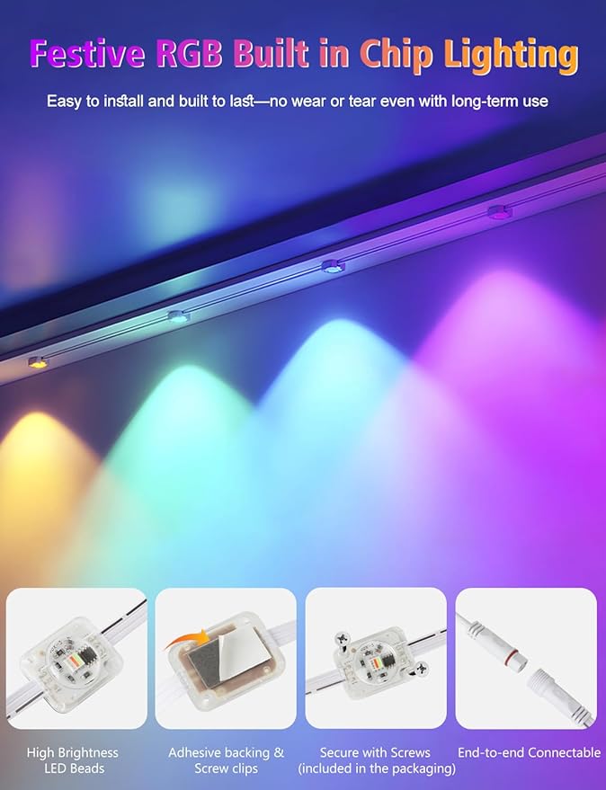 100FT Permanent Outdoor Lights 60 LED Smart RGB&ampIC Outdoor Eave Lights with App/Remote Control 209 Scene Modes IP67 Waterproof Outside Light for House Party Christmas