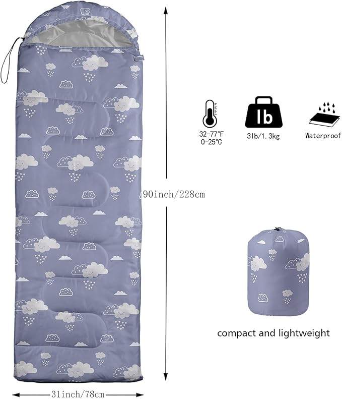 QOOMO Camping Sleeping Bags3 Season Warm &amp Cool WeatherLightweightWaterproof Sleeping Bags for Adults &amp KidsTravelingand OutdoorsCamping Gear Equipment