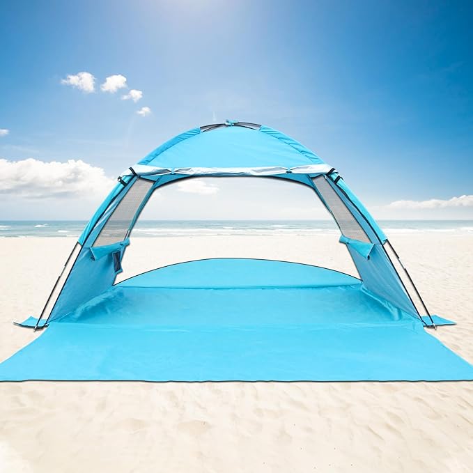 DLUCKY Beach Tent for 1/2/3/4/5/6 PersonAnti-UV Portable Sun Shade ShelterUPF 50+Both Sides Extendable FloorExtendable Awningwith 2 Ventilating Mesh WindowsLightweight &amp Easy Setup.