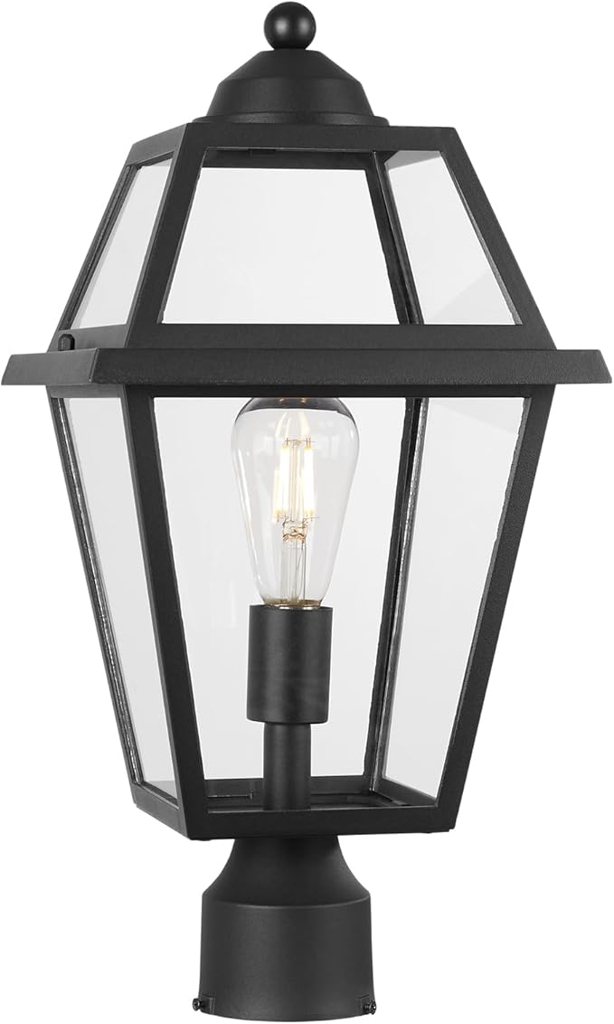 Large Outdoor Post Light Fixture Colonial Exterior Pillar Lantern with Black Finish &amp Clear Glass Vintage Pier Mount Pole Light Lamp for Garden Backyard Courtyard Patio Pathway Walkway