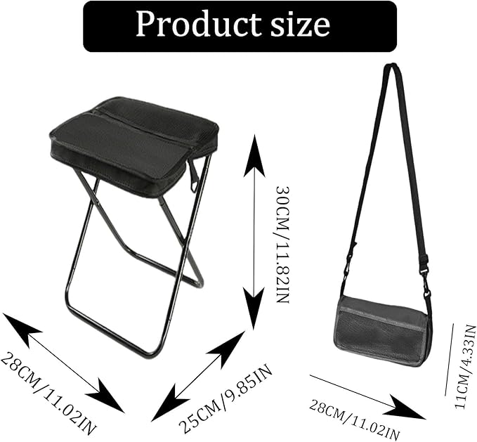 Foldable Backpack Stool a Portable Stool for Mountaineering and Hiking Equipped with Adjustable Shoulder Straps Supporting Crossbody or Handheld use for Outdoor travel Camping Parties (Black)