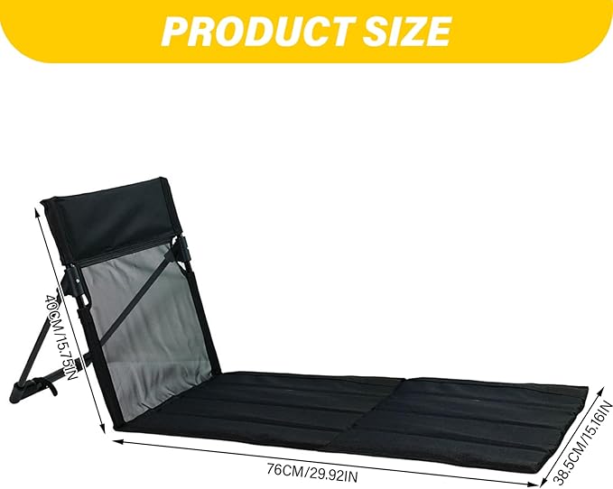 Beach Mat Lounge Chair Folding Beach Lounger with Breathable Mesh Backrest Lightweight Floor Chair for Swimming Pool Camping Fishing Hiking Travel(Black)
