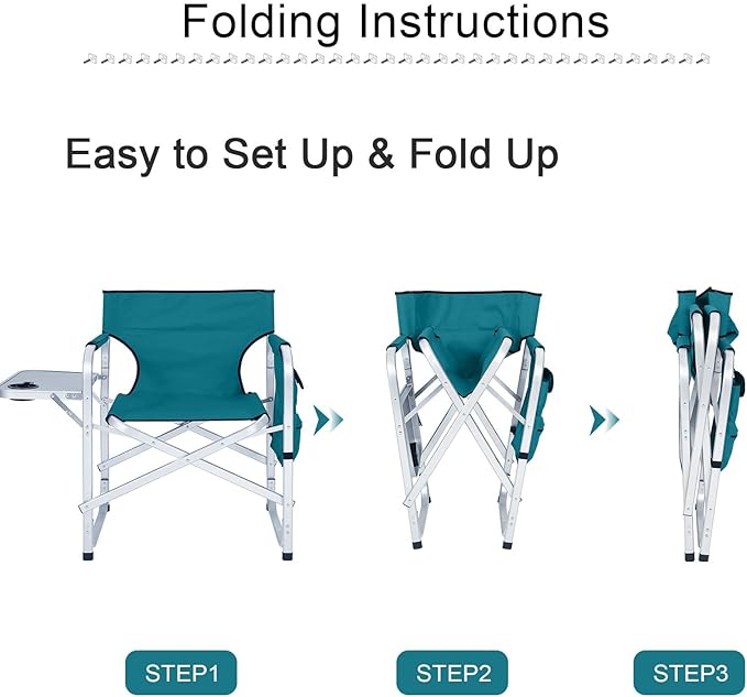 ABCCANOPY Folding Directors Chair Outdoor Camping Chair Makeup Artist Chair with Side Table &amp Pockets Lake Blue…
