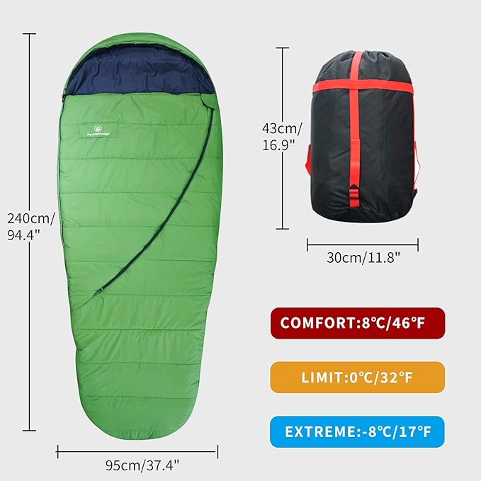 Mountainlodge Balance Sleeping Bag for AdultCold&ampWarm Weather with Compression Sack and Water Resistant for Family CampingTravel and Car Camping