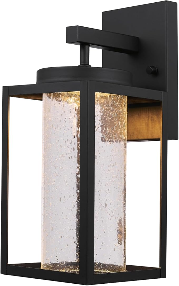 Globe Electric 44359 Capulet LED Integrated Outdoor Indoor Wall Sconce Black Clear Bubble Glass Center Column Dimmable 12W 850 Lumens