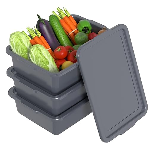 Rosebloom 13 L Small Bus Tubs with Lids Plastic Bus Tub Tote Box with Lid 3 Packs