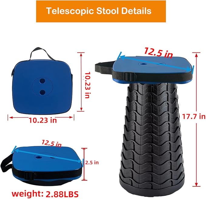 Collapsible Camping Stool with Seat Cushion &amp Nylon Bag Square Portable Telescopic Stool Lightweight Sturdy Foldable Stool for Camp Fishing Picnic Max Load 550 lb