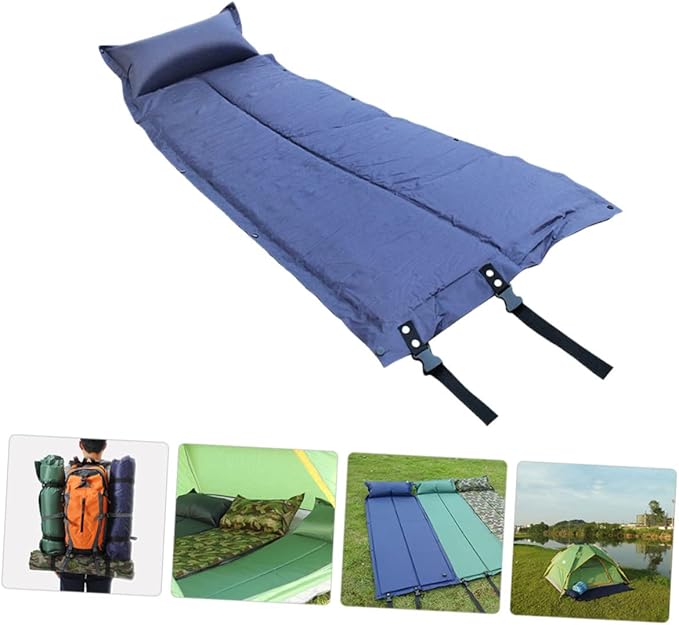 Portable Inflatable Camping Sleeping Pad with Pillow Wear Resistant Lightweight Mat for Outdoor Hiking Picnic Tent Use Warm Insulation Convenient Design for Single Person