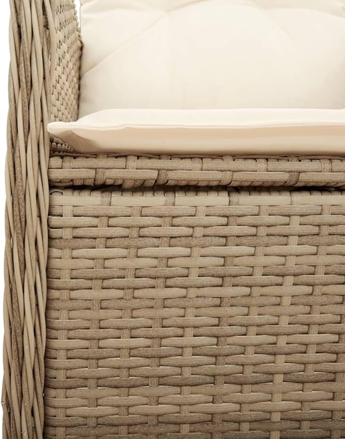 Reclining Garden Chair Beige Rattan Lounge Seat for Patio Powder-Coated Steel Frame 23 x 21.5 x 36.2 in Folding Backrest Outdoor Furniture for Garden Balcony Terrace