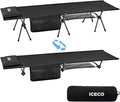 ICECO Camping Cot for Adults Height Adjustable with Cot Leg Extenders Strong Support 330lbs 900D Oxford Fabric Ultralight Comfortable Sleeping Bed for Camping Hiking Beach Home (L-Black)