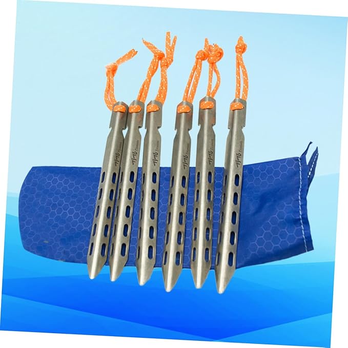 1Set Titanium Alloy Camping Tent Stakes Windproof V Shaped Ground Pegs for Secure Tenting Hard Surfaces Lightweight and Durable with Carry Pouch