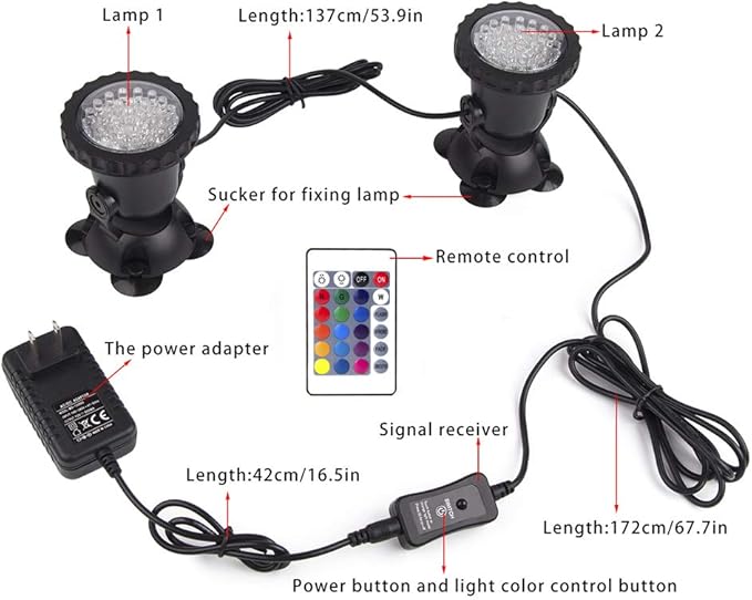 SHOYO Pond Lights Color Changing Spotlights Underwater Fountain Lights IP68 Waterproof RGB Memory Dim Adjustable Submersible for Outdoor Waterfall Pond Fountain Pool 2 in Set