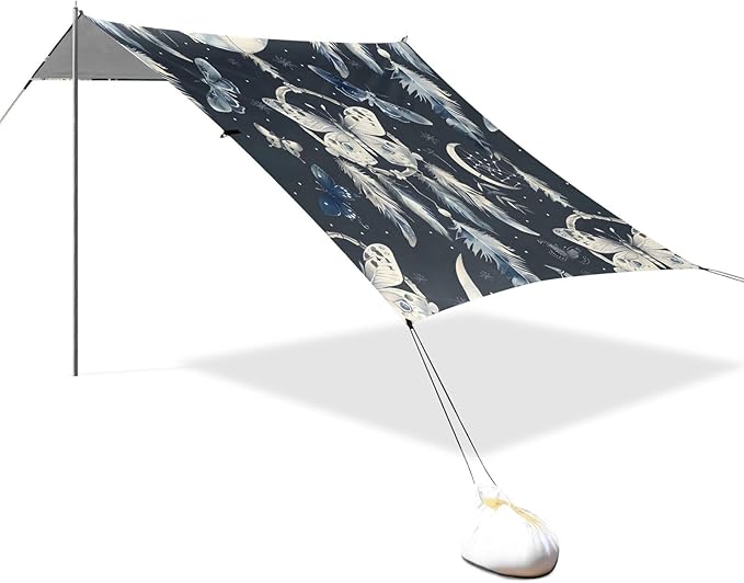 ALAZA Dreamcatcher Butterfly Beach Tent Sun Shelter UPF50+ Protection Beach Shade Canopy w/ 4 Sandbags for Outdoor Camping Fishing Backyard Fun Picnic 10x9 ft