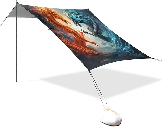 Camping Sun Shelters Two Dragons Battling in The Wave Beach Canopy 126 * 110.2in
