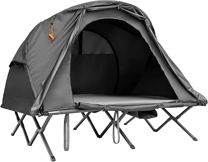 Tangkula 2-Person Tent Cot 4-in-1 Folding Tent with Waterproof Rainfly Self-Inflating Mattress &amp Roller Carrying Bag Portable Off Ground Elevated Tent with Shoe Storage Pocket &amp Lamp Hook