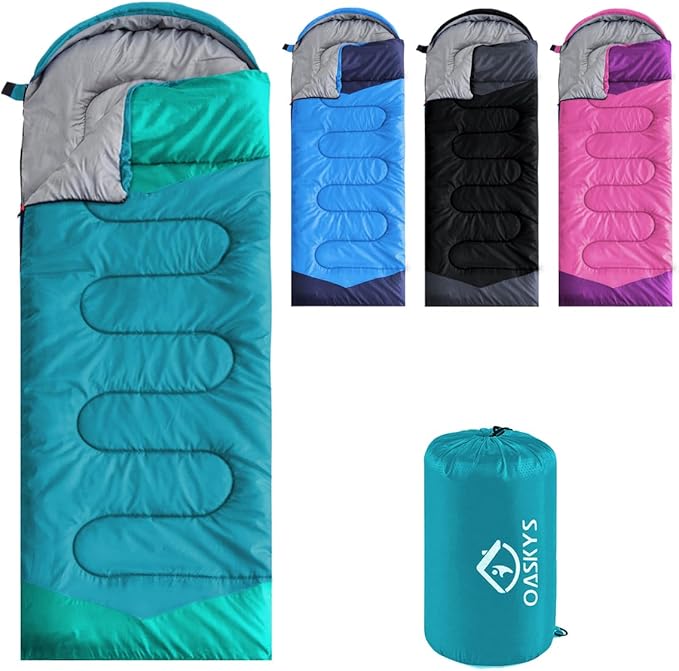 oaskys Camping Sleeping Bag - 3 Season Warm &amp Cool Weather - Summer Spring Fall Lightweight Waterproof for Adults Kids - Camping Gear Equipment Traveling and Outdoors